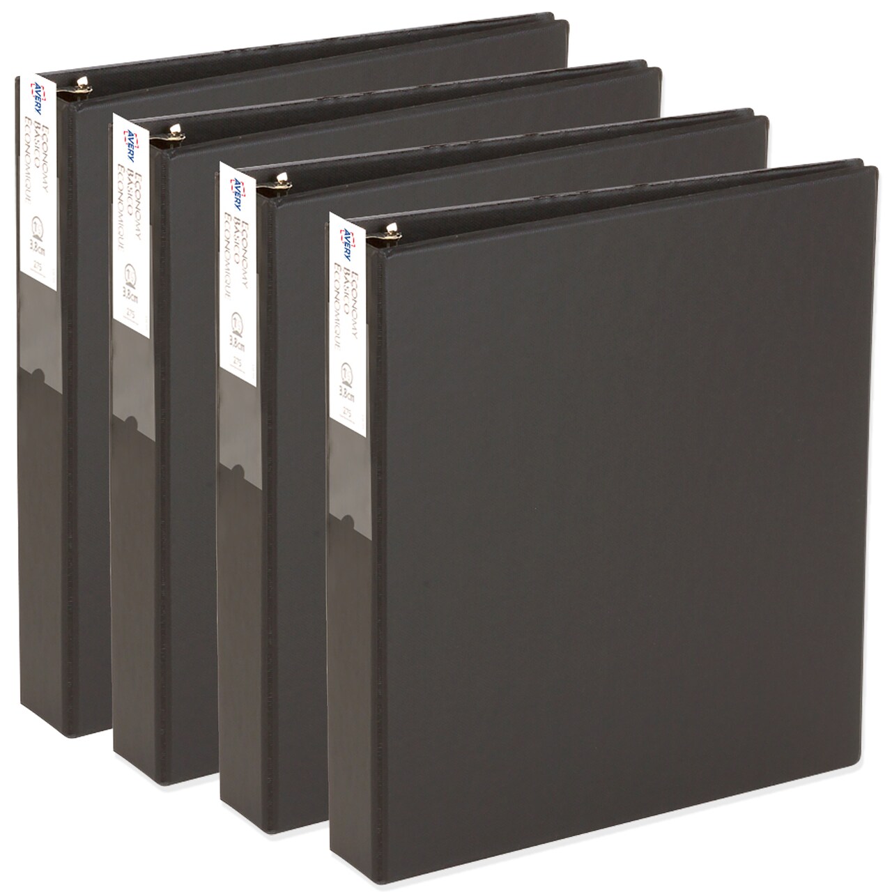 Avery Economy 3 Ring Binders, 1.5 Inch Round Rings, Spine Label Holder, 4 Black Binders (01689)